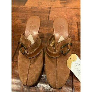 Cole Haan Brown Suede Slide Mules W/ Harness & Studded Detail, Size 6 (US)